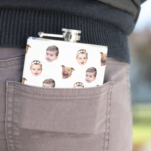 Custom Face, Unique Family Gift 3 Photos Face Hip Flask (In Situ)