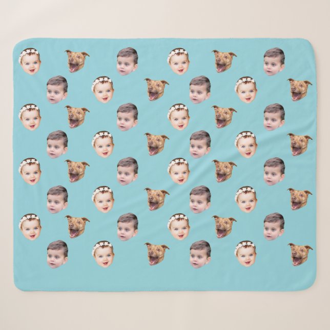 Custom Face, Unique Family Gift 3 Photos Face Sherpa Blanket (Front (Horizontal))