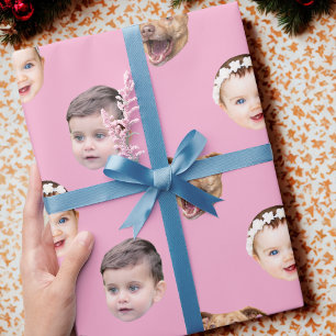 Custom Face, Unique Family Gift 3 Photos Face Wrapping Paper