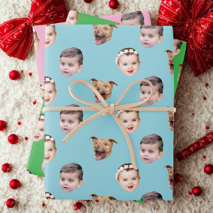 Custom Face, Unique Family Gift 3 Photos Face Wrapping Paper Sheet