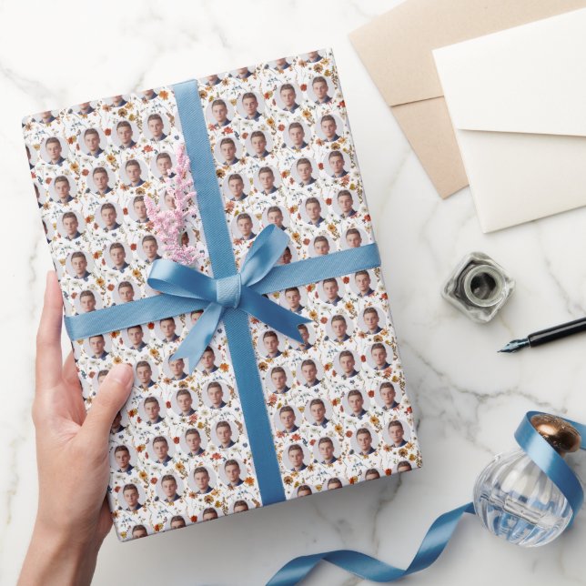 Custom Faces Dried Flowers Pattern Wrapping Paper (Gifting)