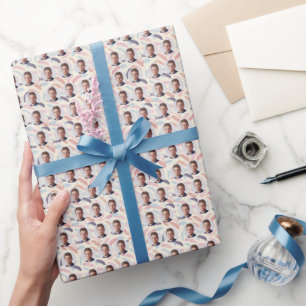 Custom Faces Feather Pattern Wrapping Paper