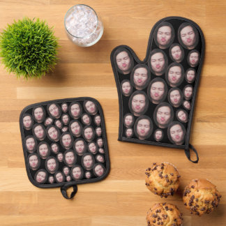 Custom Faces Photo Baking Gift Kitchen Cooking BBQ Oven Mitt & Pot Holder Set