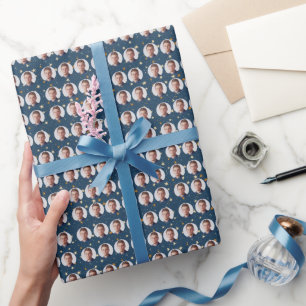 Custom Faces Stars Pattern Navy Wrapping Paper
