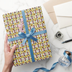 Custom Faces Sunflowers Pattern Wrapping Paper