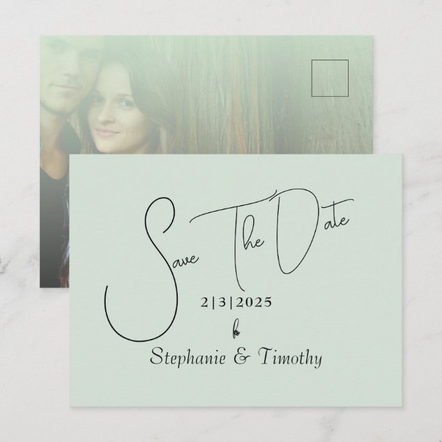 Custom Faded Photo Mint minimalist  Invitation Postcard (Front/Back)