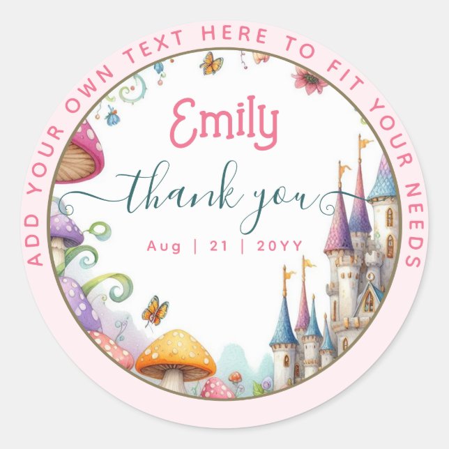 Custom Fairy Pink Princess Fairytale Fairycore Classic Round Sticker (Front)