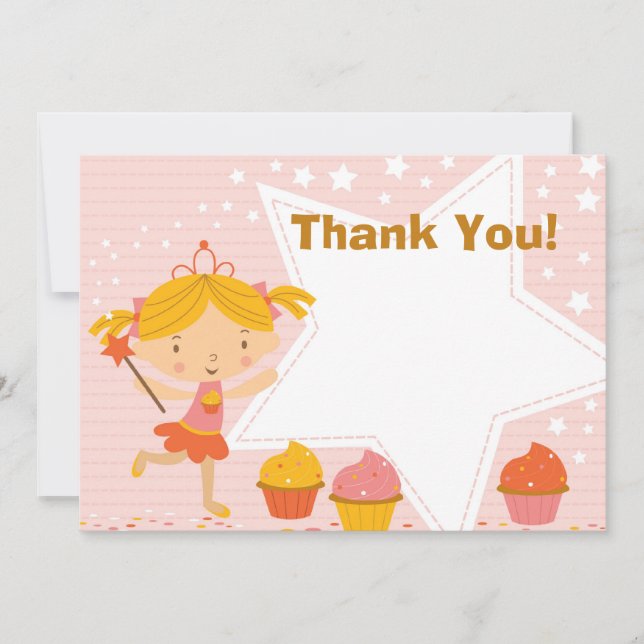Custom Fairy Princess Cupcake Thank You Card (Front)