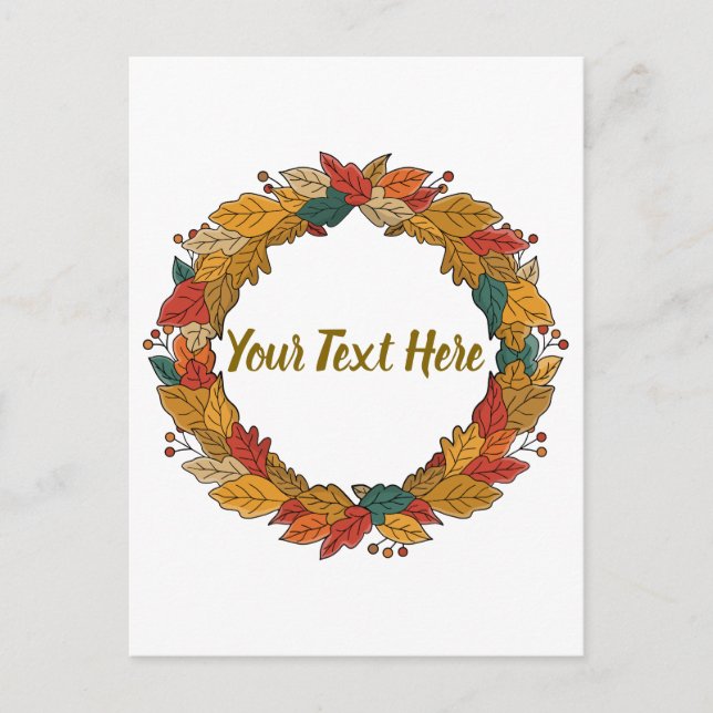 Custom Fall Leaf Wreath Circle Postcard (Front)