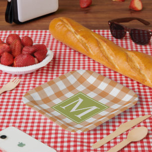 Custom Fall Pumpkin Orange Gingham Pattern Paper P Plate