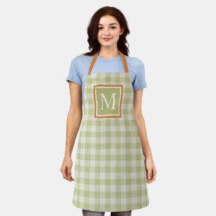 Custom Fall Pumpkin Orange Sage Green Gingham Apron