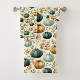 Custom Fall Pumpkin Photo Frame Bath Towel Set