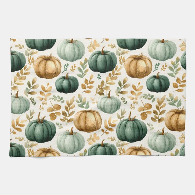 Custom Fall Pumpkin Photo Frame Kitchen Towel (Horizontal)