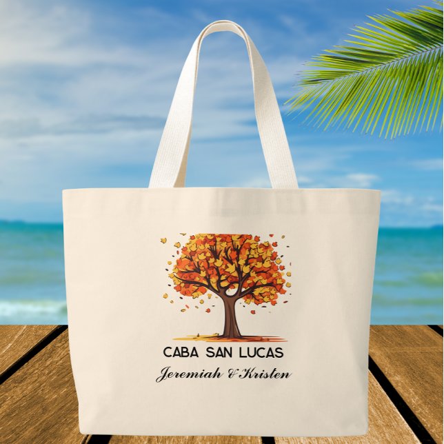 Custom fall Tree Wedding Welcome destination  Large Tote Bag (Creator Uploaded)