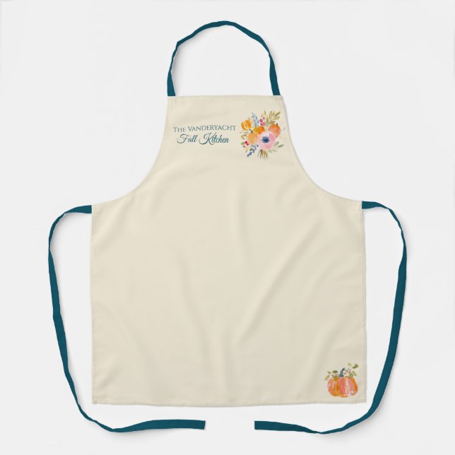 Custom Fall with Pumpkin & Florals Apron (Front)