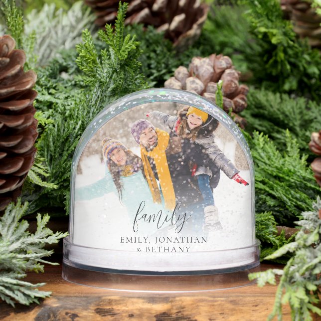 Custom Family 2 Photos Overlay Names Date Snowglobe (Winter)