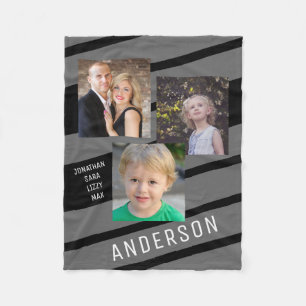 Custom Family 3 Photo Frame Personalized Fleece Blanket