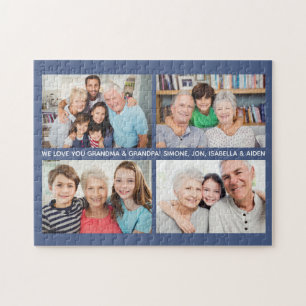 Custom Family 4 Photo Collage Custom Text & Color Jigsaw Puzzle