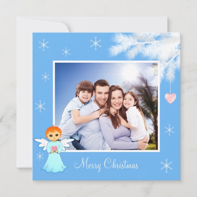 Custom Family & Angel on Light Blue Christmas (Front)
