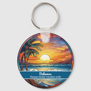 Custom Family Bahamas Vacation Faux Stained Glass Keychain