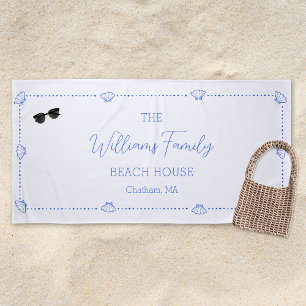 Custom Family Beach House Coastal Blue Shell Chic Towel
