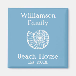 Custom Family Beach House Shell Blue Magnet