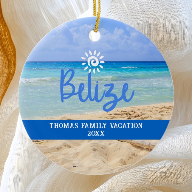 Custom Family Belize Beach Vacation Christmas Ceramic Ornament (Creator Uploaded)
