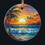 Custom Family Belize Vacation Faux Stained Glass Ceramic Ornament<br><div class="desc">Cute personalizable Belize Trip souvenir.

Customization:
Change Caption and year to make it unique.</div>