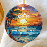 Custom Family Belize Vacation Faux Stained Glass Ceramic Ornament<br><div class="desc">Cute personalizable Belize Trip souvenir.

Customization:
Change Caption and year to make it unique.</div>