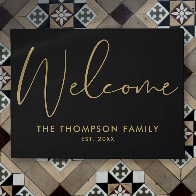 Custom Family Black And Gold Welcome Doormat (Custom Family Black And Gold Welcome Doormat)