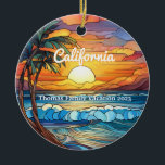 Custom Family California Trip Faux Stained Glass Ceramic Ornament<br><div class="desc">Cute personalizable tropical Trip souvenir.

Customization:
Change Caption and year to make it unique.</div>