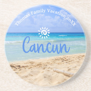 Custom Family Cancun Beach Vacation Coaster
