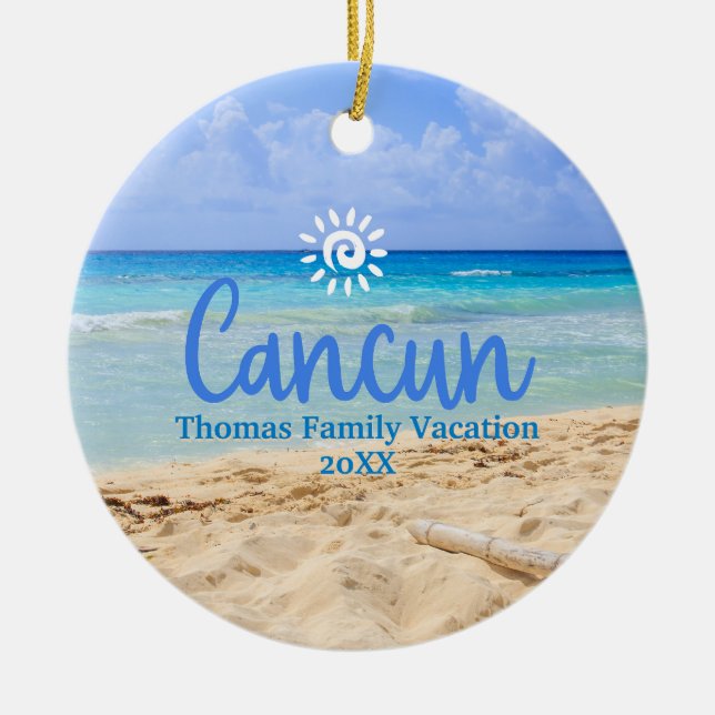 Custom Family Cancun Vacation Christmas Tree Ceramic Ornament (Front)