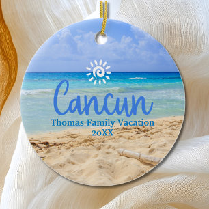 Custom Family Cancun Vacation Christmas Tree Ceramic Ornament