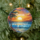 Custom Family Cancun Vacation Faux Stained Glass Ceramic Ornament<br><div class="desc">Cute personalizable Cancun Trip souvenir.

Customization:
Change Caption and year to make it unique.</div>