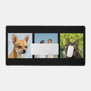 Custom Family, Cat and Dog Photos on Black Desk Mat