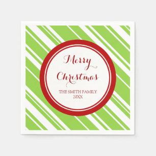 Custom Family Christmas Green Stripes Napkins
