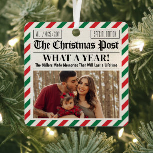 Custom Family Christmas Newspaper What a Year Metal Ornament