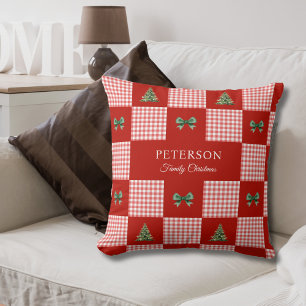 Custom Family Christmas Red Throw Pillow