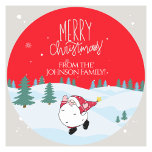 Custom Family Christmas Stickers<br><div class="desc">Celebrate the holiday season with these charming custom family Christmas stickers. Featuring a festive red background and a joyful Santa motif, these stickers are perfect for adding a personal touch to your holiday greetings. The snowy landscape and elegant typography make this design both warm and inviting, while the playful illustration...</div>