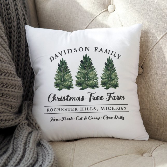Custom Family Christmas Tree Farm Holiday Throw Pillow (Creator Uploaded)