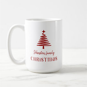 Custom family Christmas tree simple red  Coffee Mug