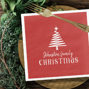 Custom family Christmas tree simple red  Napkin