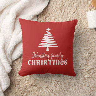 Custom family Christmas tree simple red Throw Pillow