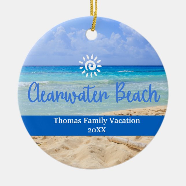Custom Family Clearwater Beach Vacation Christmas Ceramic Ornament (Front)