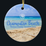 Custom Family Clearwater Beach Vacation Christmas Ceramic Ornament<br><div class="desc">Cute personalizable Florida Trip souvenir.

Customization:
Change Caption and year to make it unique.</div>