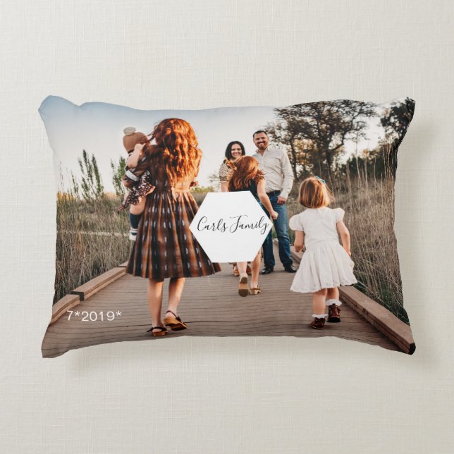 Custom Family Collage Photo Album Monogram Accent Pillow (Front)