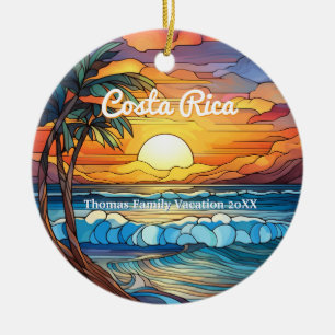 Custom Family Costa Rica Trip Faux Stained Glass Ceramic Ornament
