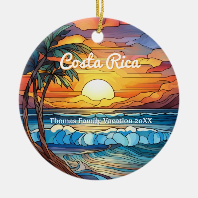 Custom Family Costa Rica Trip Faux Stained Glass Ceramic Ornament (Front)