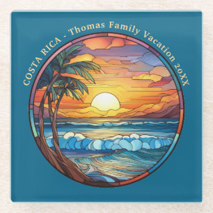 Custom Family Costa Rica Trip Souvenir Tile Glass Coaster